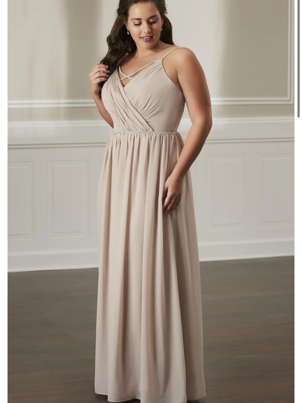 Christina Wu Celebration Taupe Chiffon Bridesmaid Gown Dress 22751 Size 18